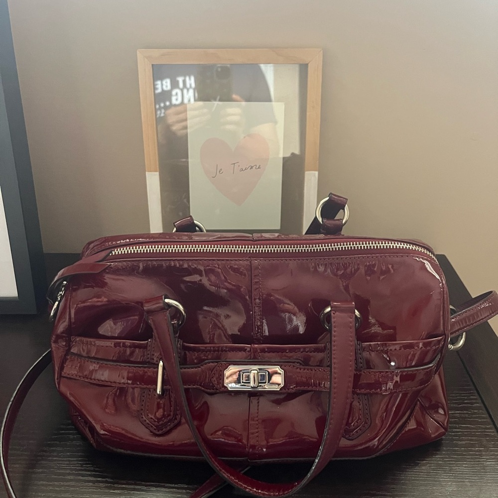 Coach Burgundy Chelsea Patent Leather Satchel Crossbody Handbag - Picture 8 of 8